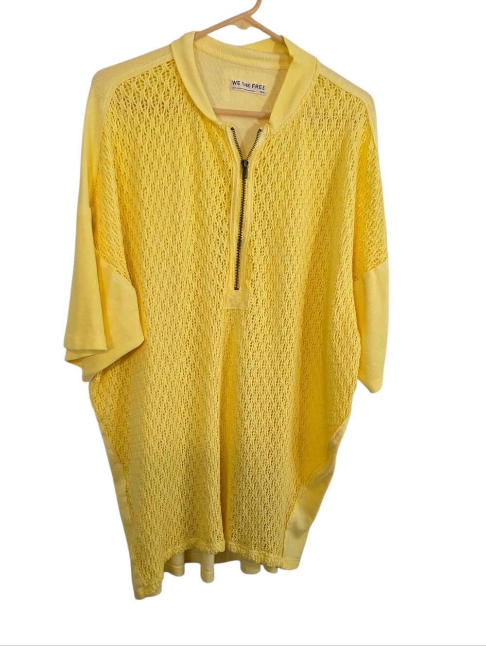 We The Free Yellow Surf's Up Tee 1/4 Zip Knit Oversized Size M ~ Pre-Owned - Picture 2 of 12